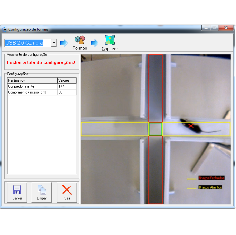 Monitoramento de labirintos gerando tracking da cobaia (suporte a labirintos em Cruz, Labirintos em Y, Labirintos em T, Zero Maze, Labirinto em Cruz elevado).